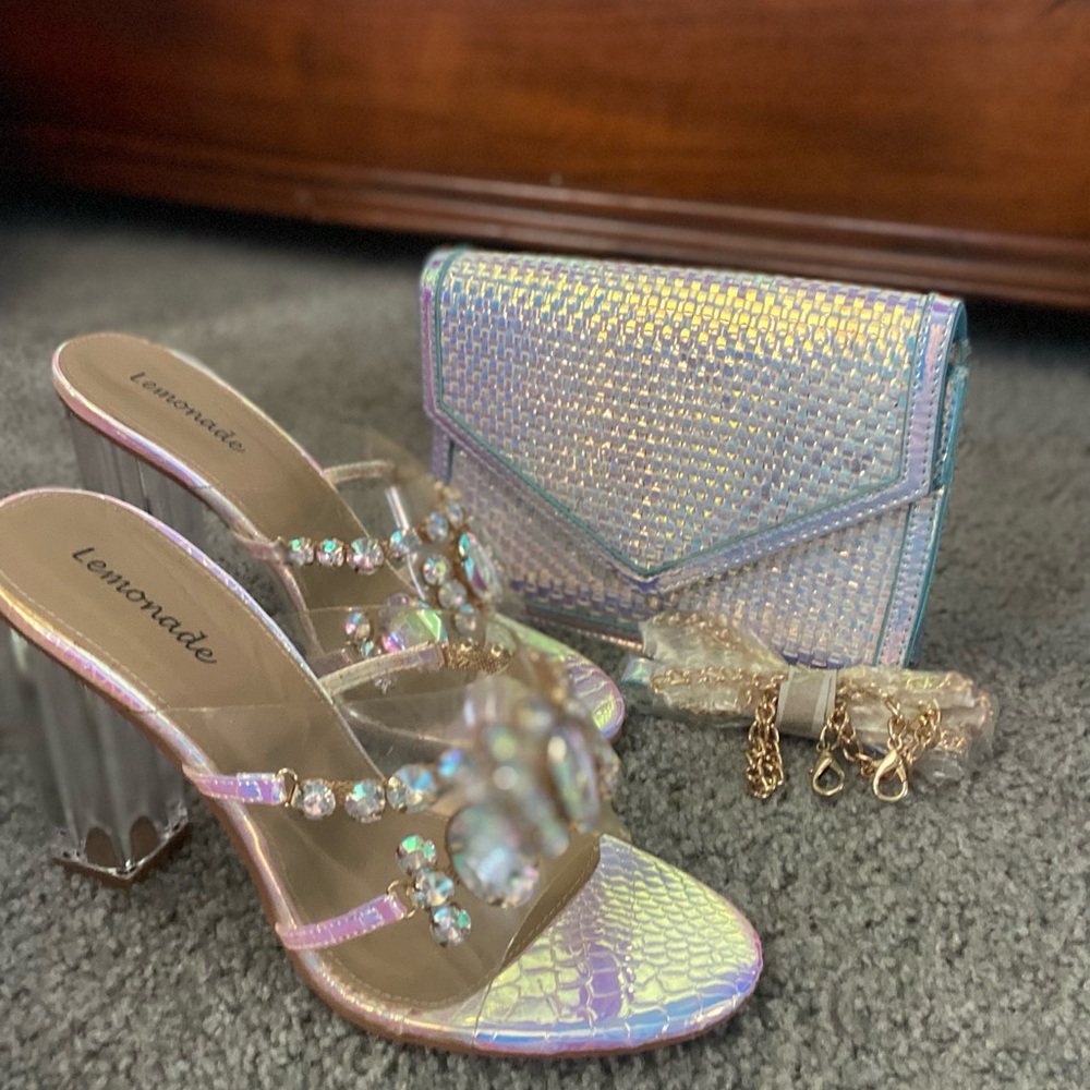 Matching chrome heels n purse